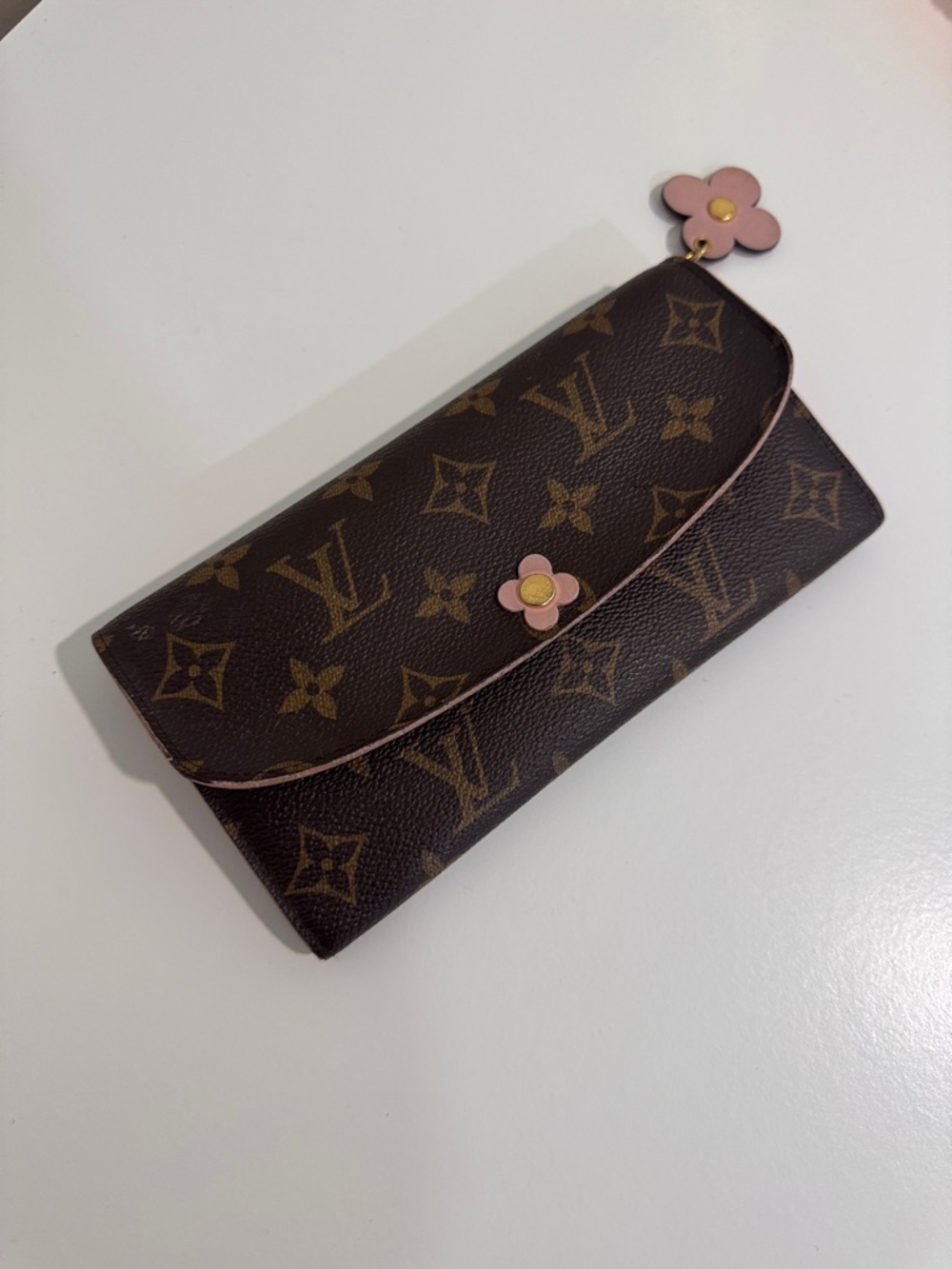 Louis Vuitton Brown Monogram Continental Wallet with Pink Flower Charm